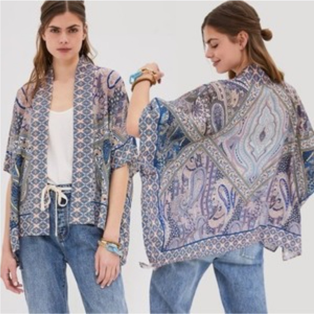 ANTHROPOLOGIE BLANK LONDON Boho Paisley Kimono Top One Size